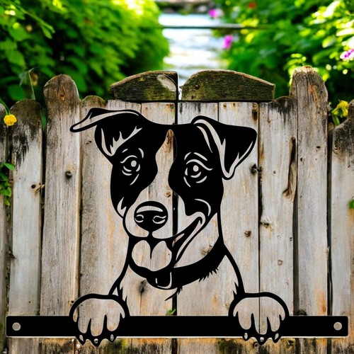 Metal jack russell peeking dog - peeking,